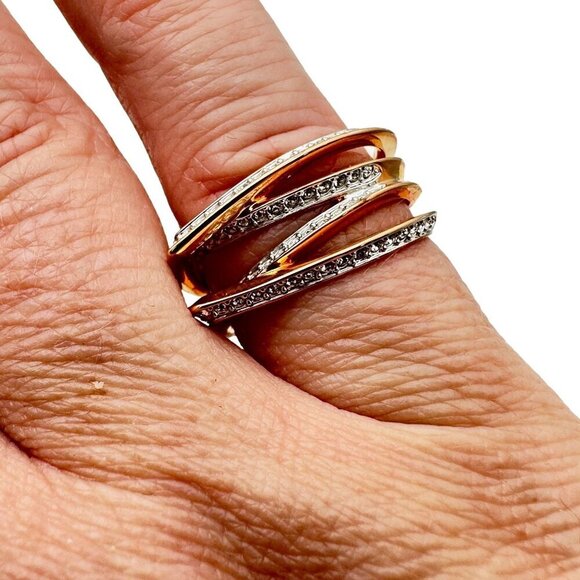 Swarovski Womens Ring Swan Signed Rose Gold Plated Clear Crystal Ring Size 8 - Picture 1 of 5